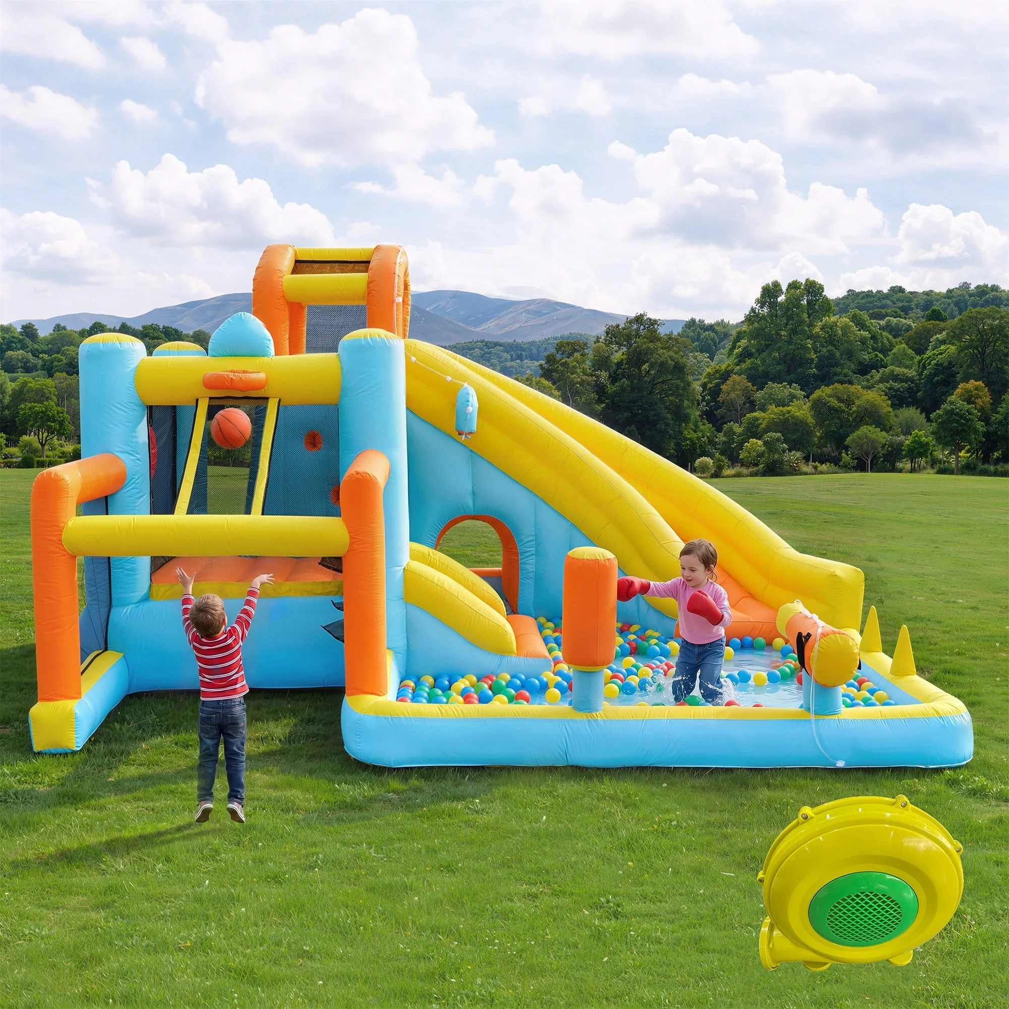 Children's Bouncy Castle Water Park with Slide, Pool and Blower, 405x416x218cm - Image 3