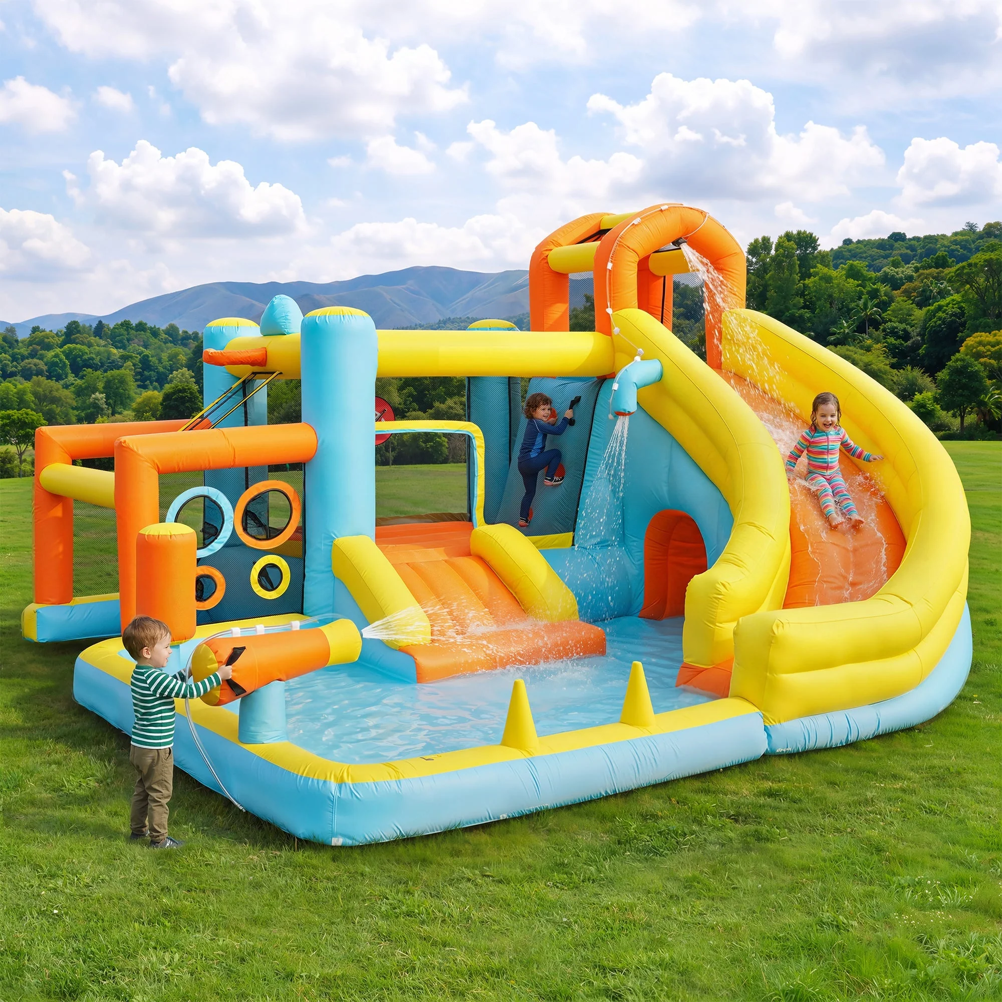 Children's Bouncy Castle Water Park with Slide, Pool and Blower, 405x416x218cm - Image 5