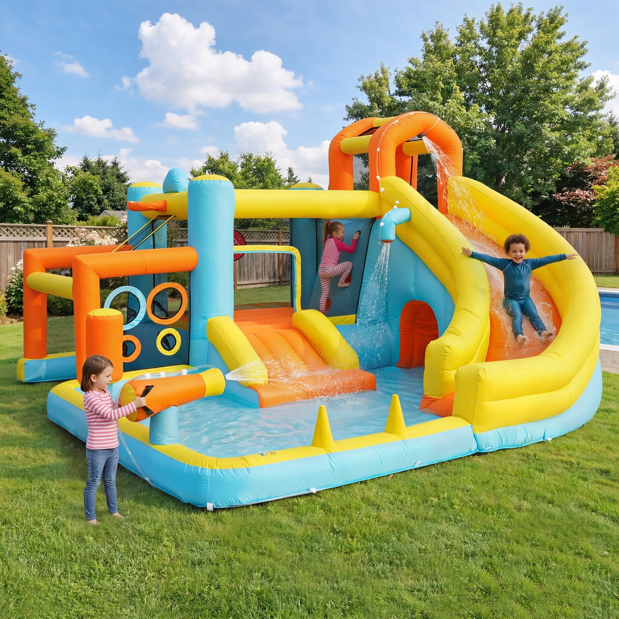 Children's Bouncy Castle Water Park with Slide, Pool and Blower, 405x416x218cm - Image 7