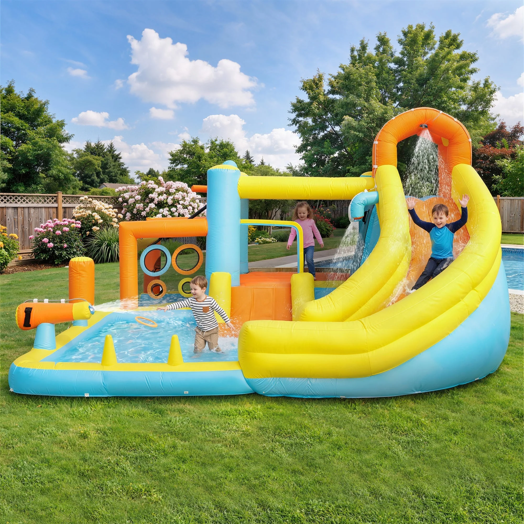 Children's Bouncy Castle Water Park with Slide, Pool and Blower, 405x416x218cm - Image 8