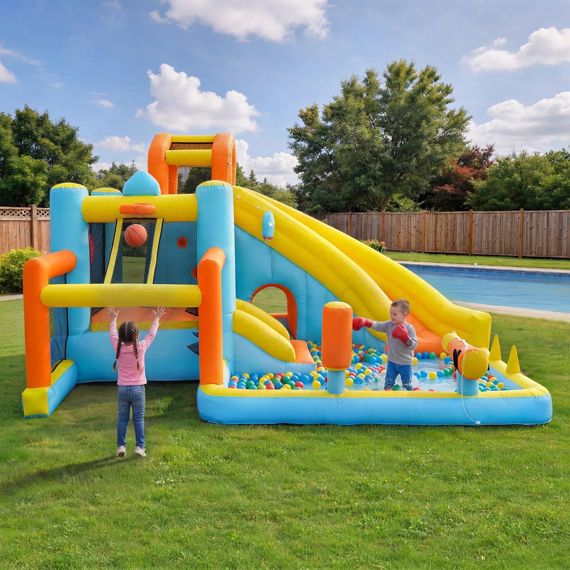 Children's Bouncy Castle Water Park with Slide, Pool and Blower, 405x416x218cm - Image 9