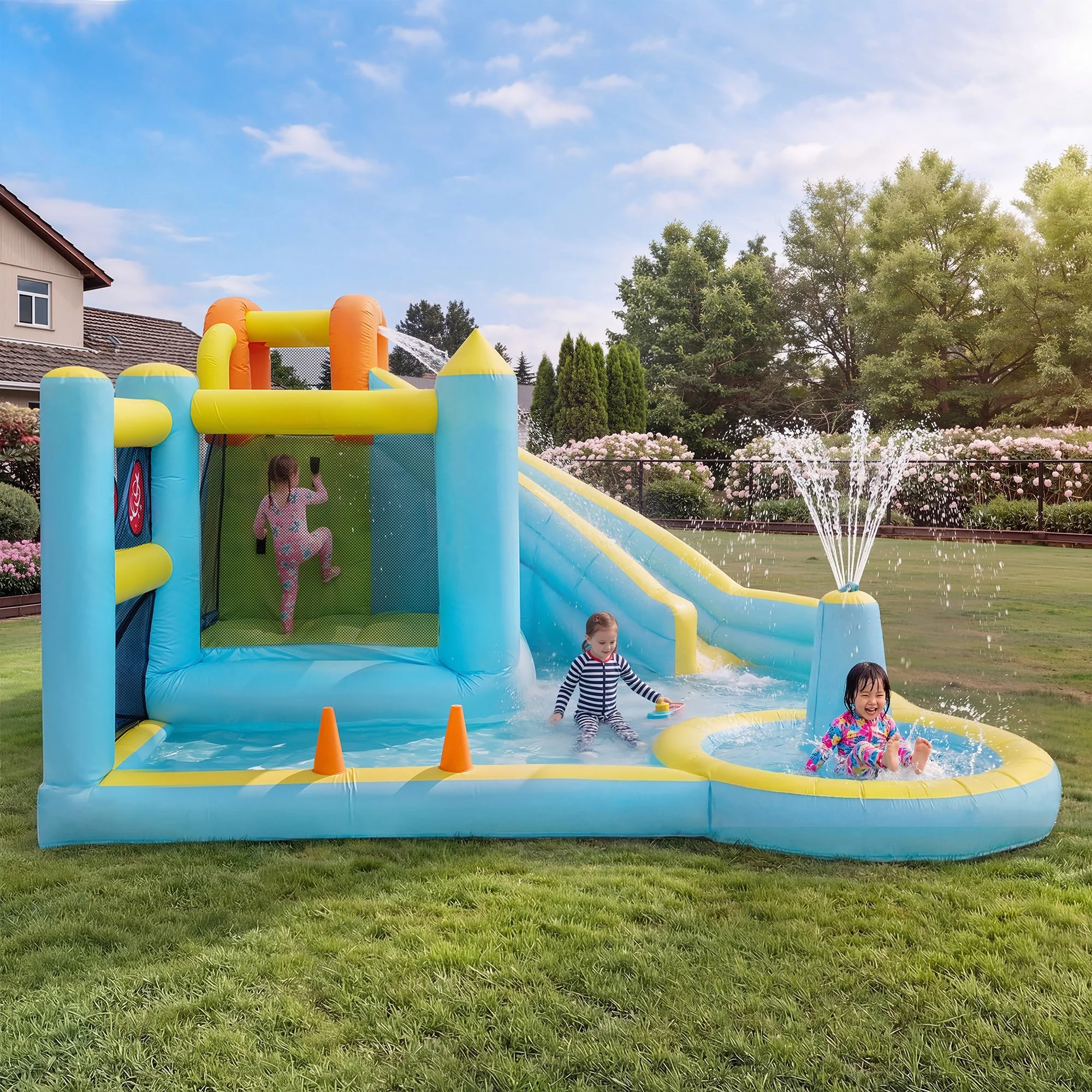 Children's Bouncy Castle Water Park with Slide, Pool and Blower, 430x390x210cm, Inflatable Multi-color - Image 7