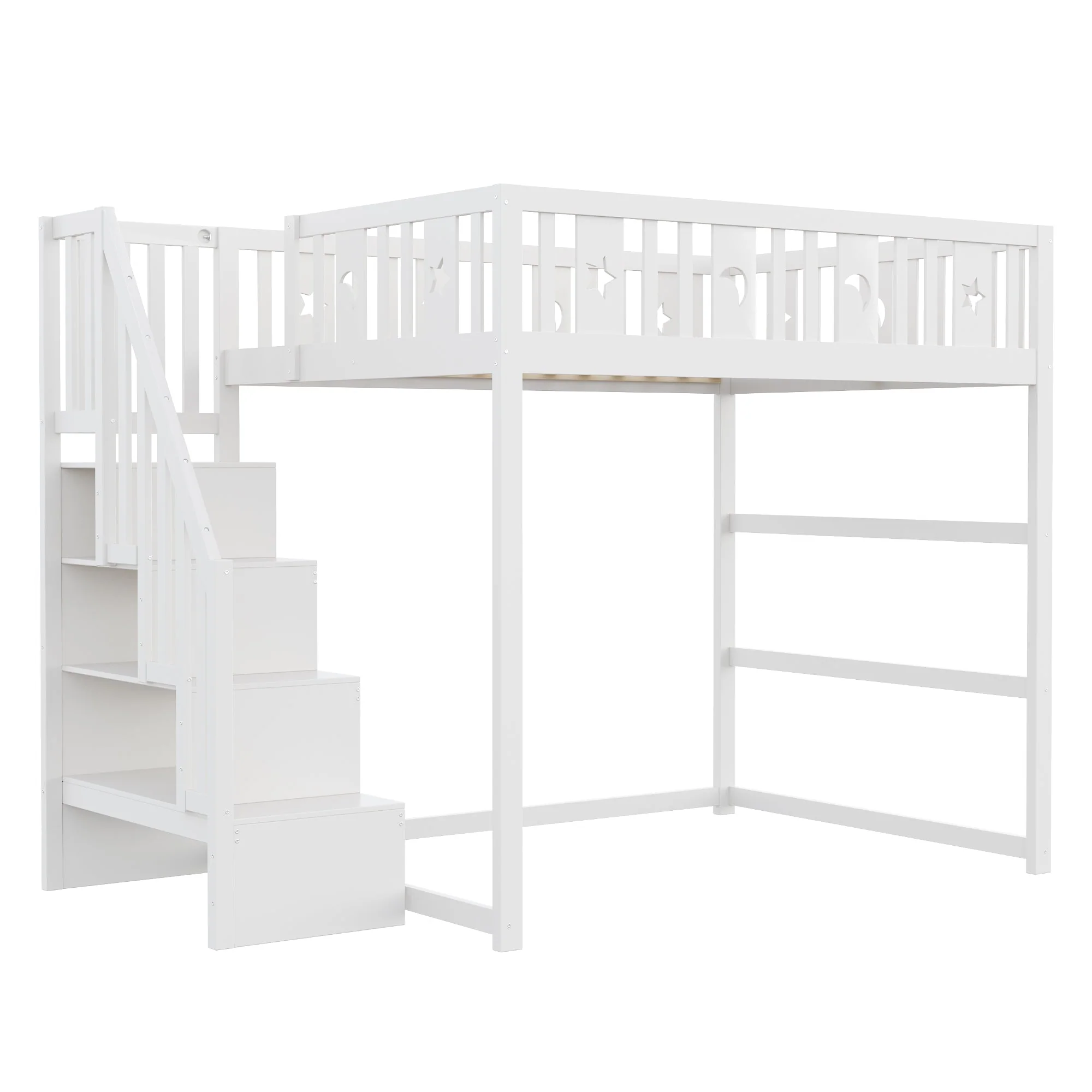 Children's Bunk Bed 140x200 Stairs Safety Railing, Solid Wood White - Image 8