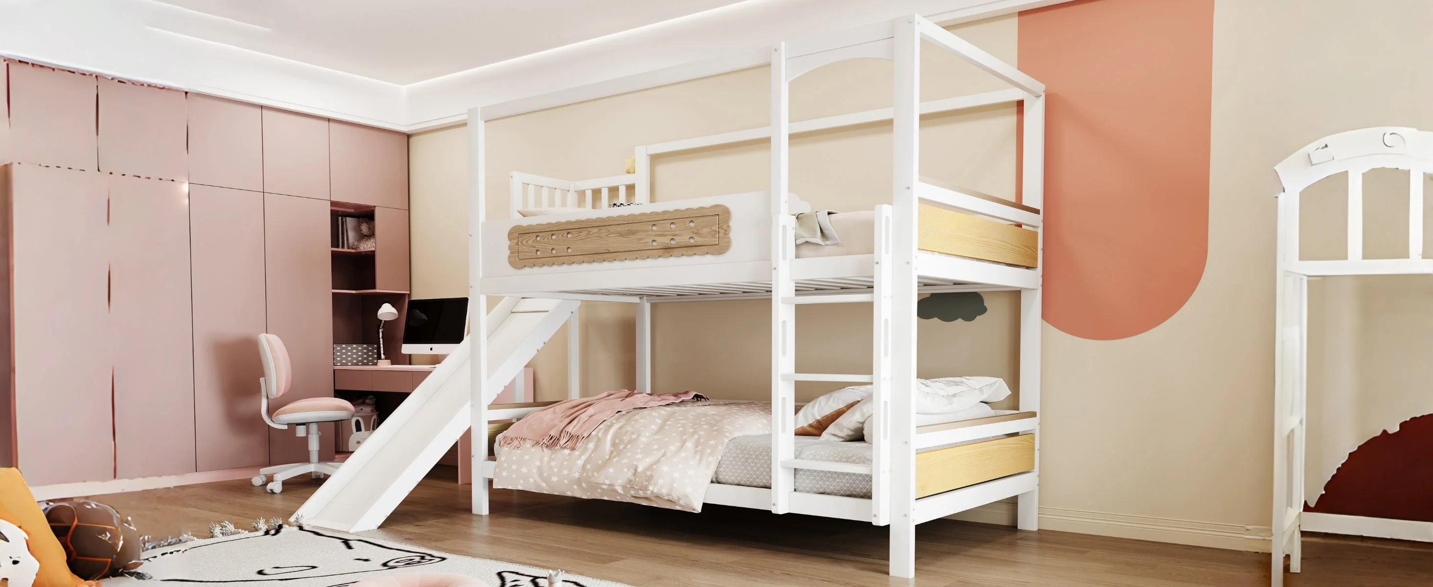 Children's Bunk Bed 90x200cm House Frame Slide Safety Ladder Wood Color - Image 6