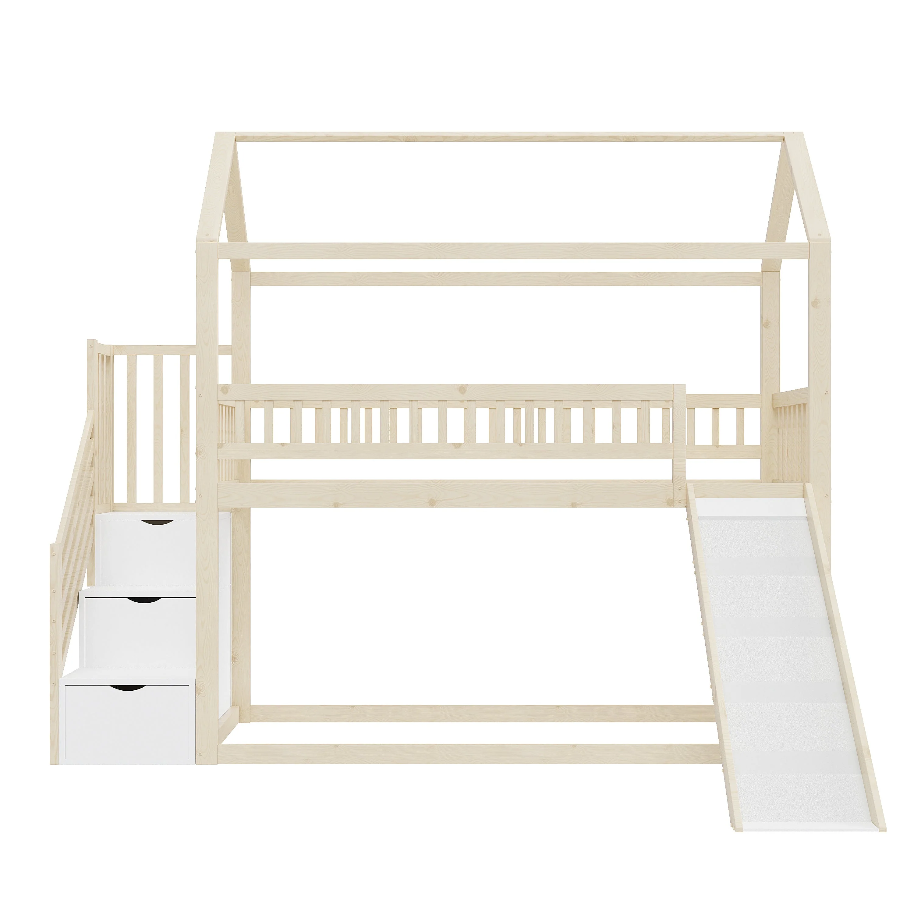 Children's Bunk Bed 90x200cm, Loft with Slide & Storage Ladder, Solid Wood - Image 8