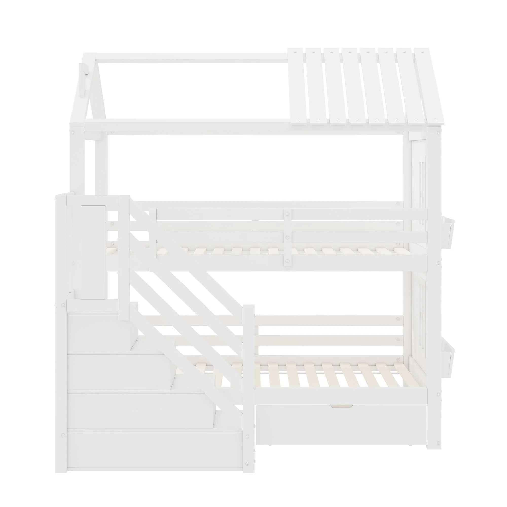 Children's Bunk Bed 90x200cm Multifunctional with Storage Stairs Drawers & Shelves Pine MDF White - Image 10