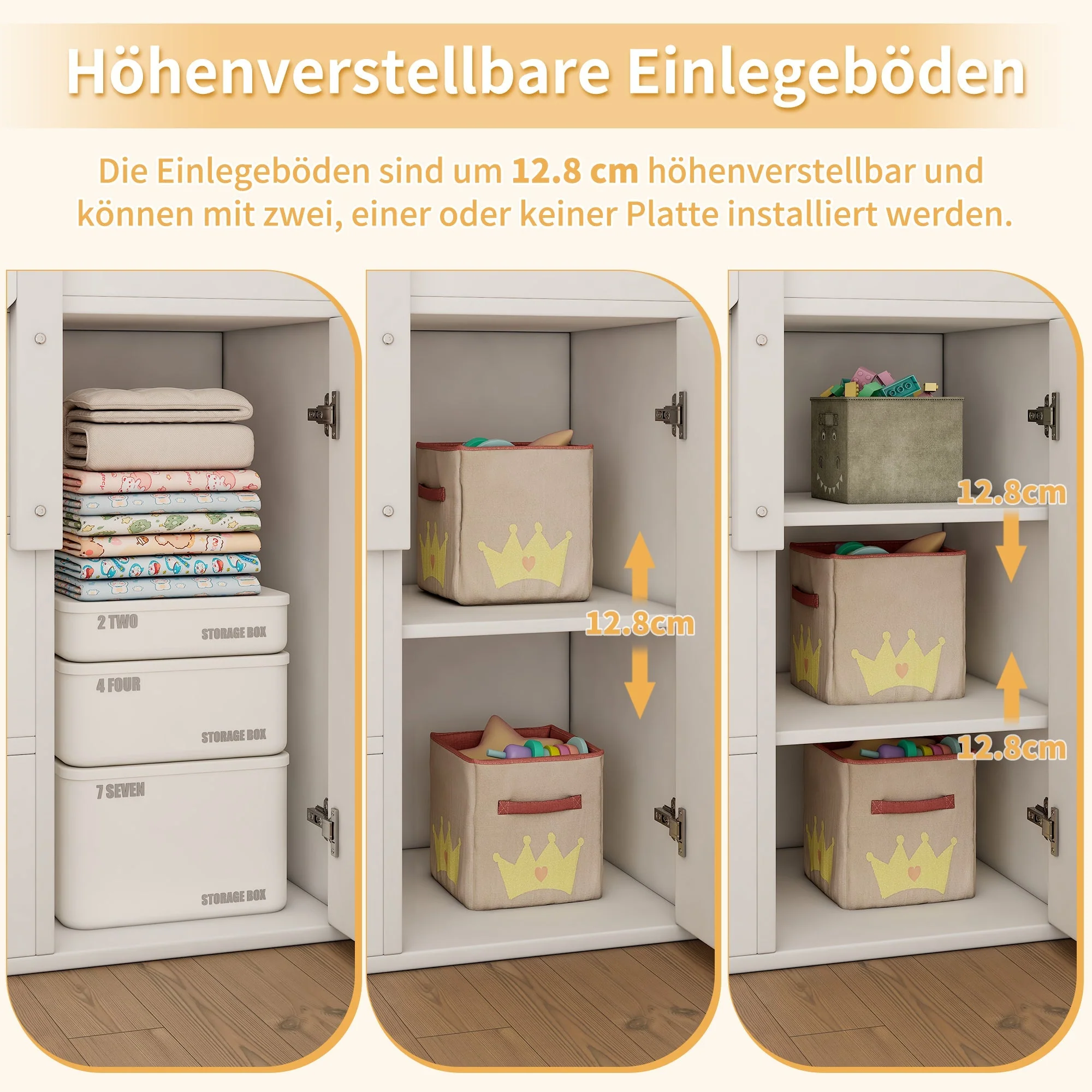 Children's Bunk Bed, Multifunctional Double Bed with Storage, White + Natural Color - Image 5