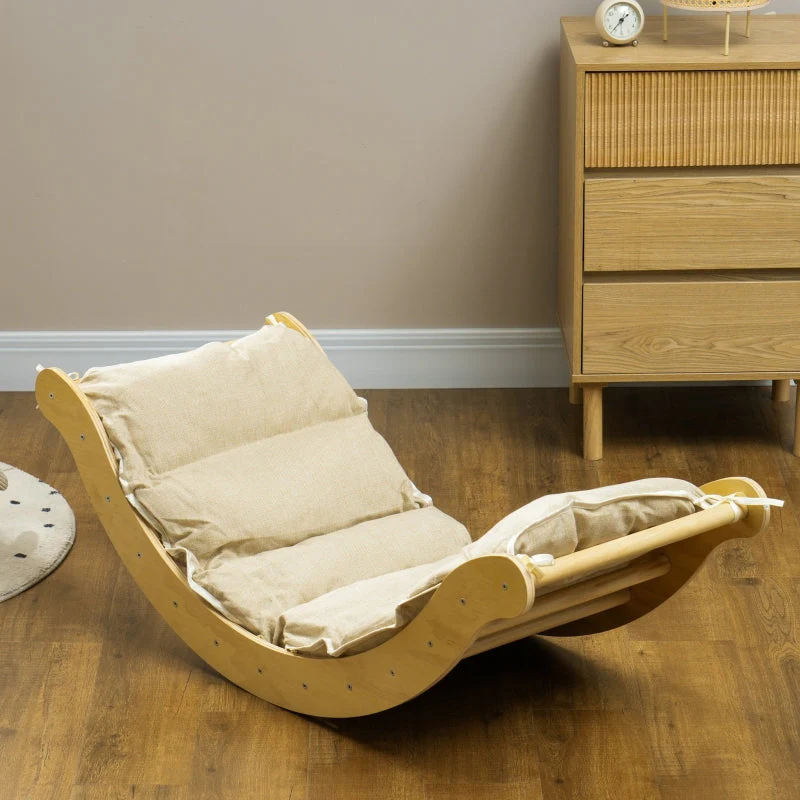 Children's Climbing Set, 4-in-1 Design with Arched Bridge, Rocking Swing, Cushion and Slide, Wood - Image 2