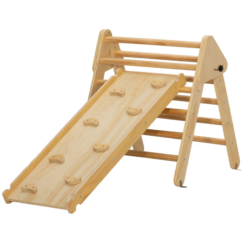 Children's Climbing Set with Triangular Ladder and Double-Sided Ramp, Wood - Image 2