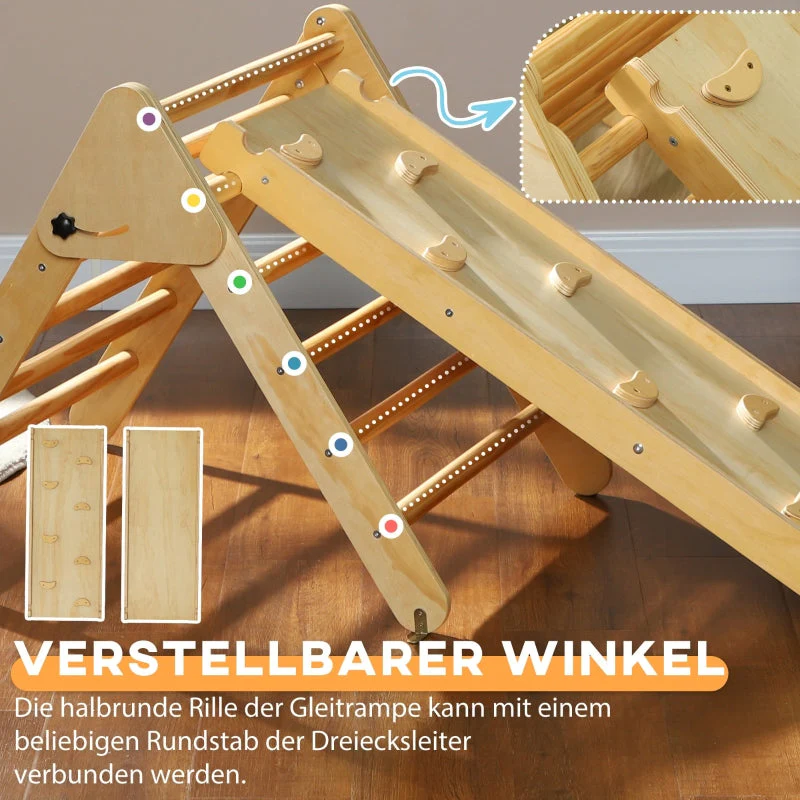 Children's Climbing Set with Triangular Ladder and Double-Sided Ramp, Wood - Image 6