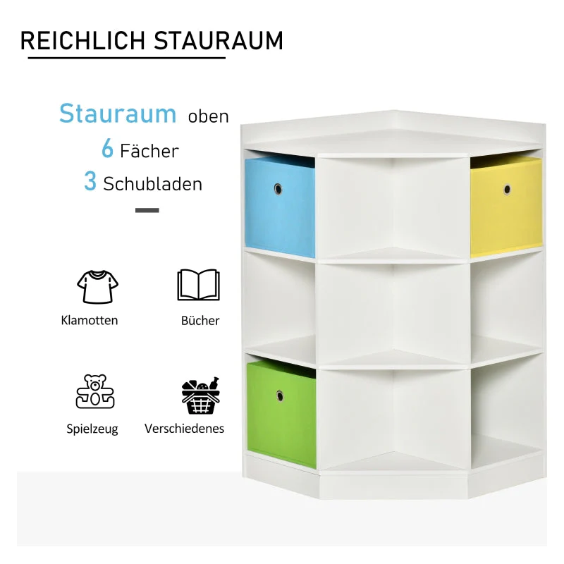 Children's Corner Shelf 3 Storage Boxes Toy Storage White - Image 5
