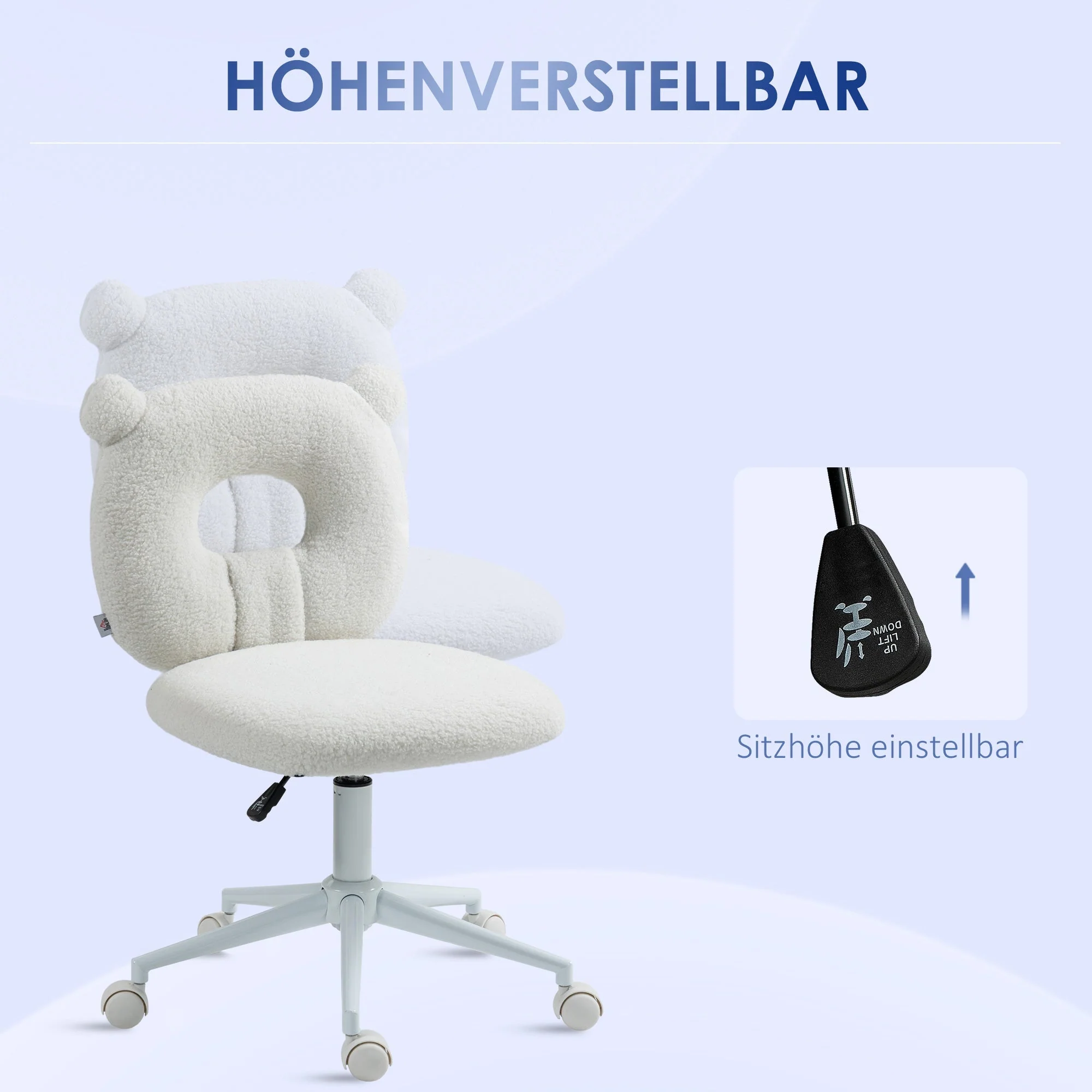 Children's Desk Chair, Height-Adjustable Swivel, White - Image 4