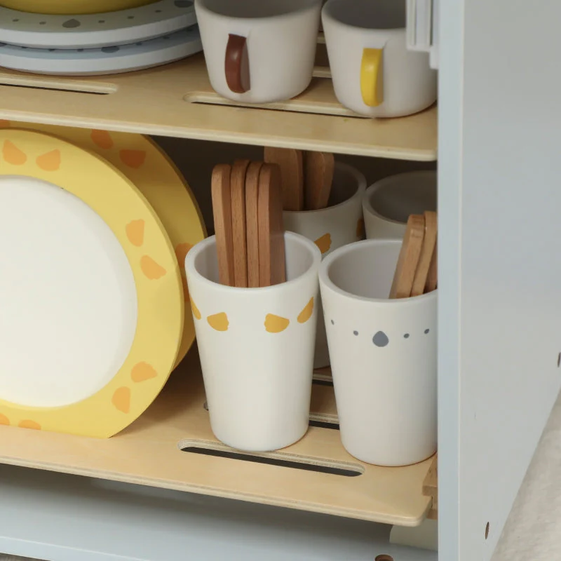Children's Dishwashing Set with Wooden Dishwasher and 32 Accessories, MDF, Light Blue - Image 8