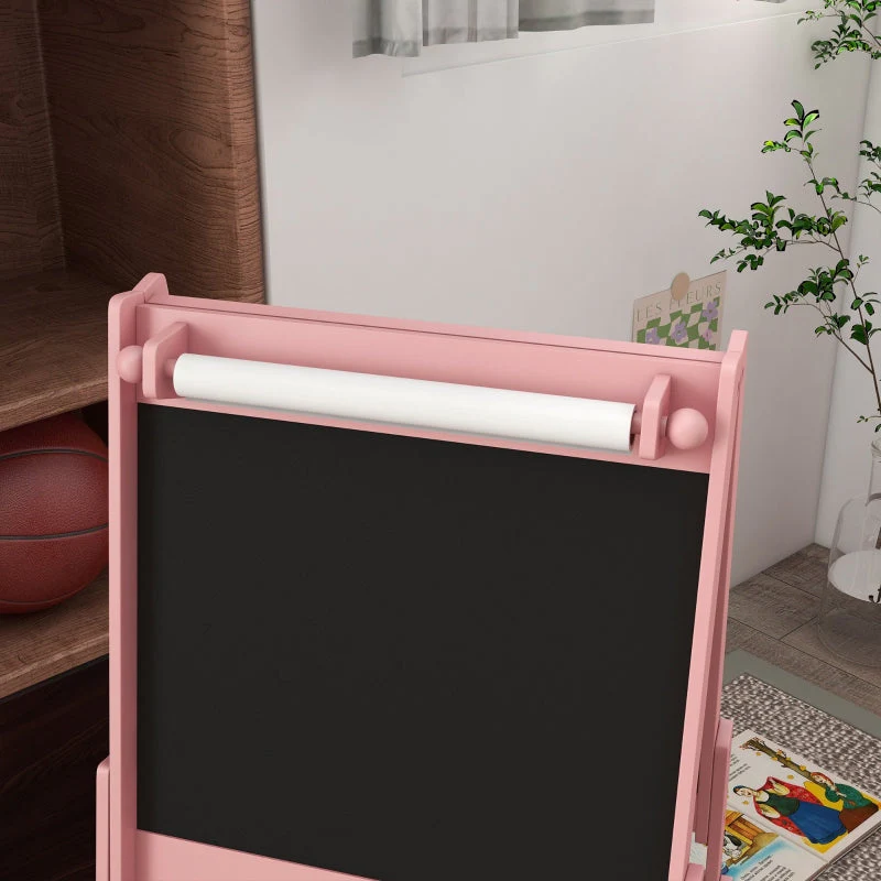 Children's Easel 3-in-1 Paper Roll Chalkboard Whiteboard Storage Baskets Pink - Image 6
