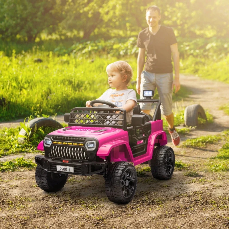 Children's Electric Car, 12V 2 Motors with Remote Control and LED Music, Pink