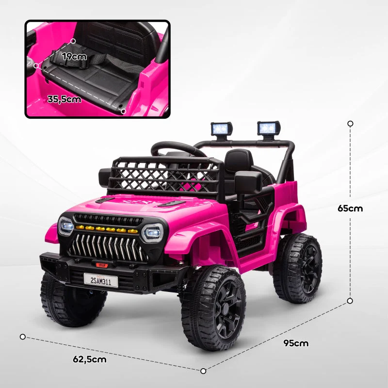 Children's Electric Car, 12V 2 Motors with Remote Control and LED Music, Pink - Image 3
