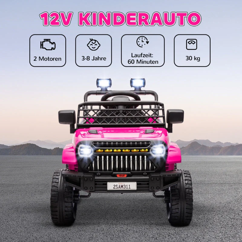 Children's Electric Car, 12V 2 Motors with Remote Control and LED Music, Pink - Image 4