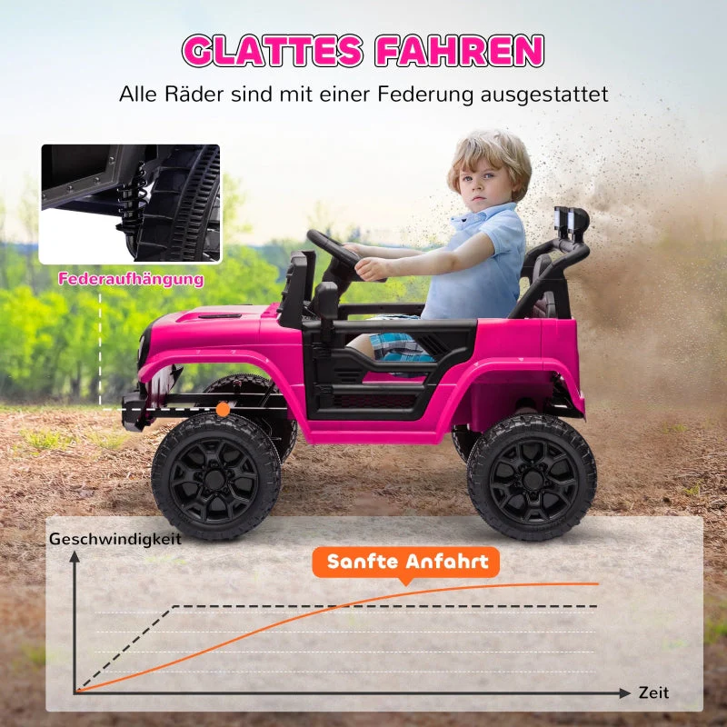 Children's Electric Car, 12V 2 Motors with Remote Control and LED Music, Pink - Image 5