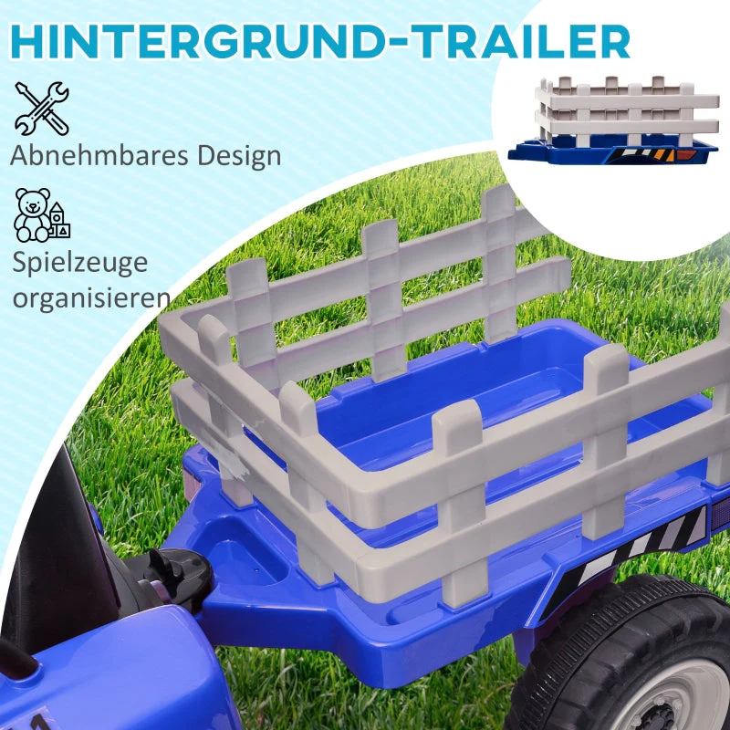 Children's Electric Car with Trailer and Remote Control, Ages 3-6, Blue - Image 4