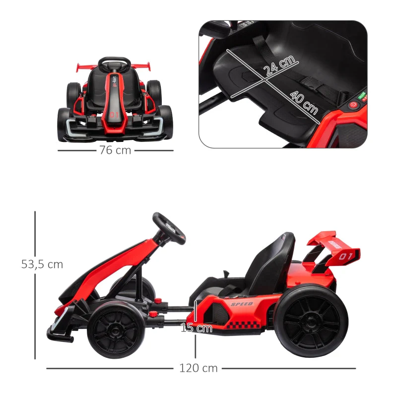 Children's Electric Go-Kart with Horn, Music and Adjustable Seat, Red - Image 3
