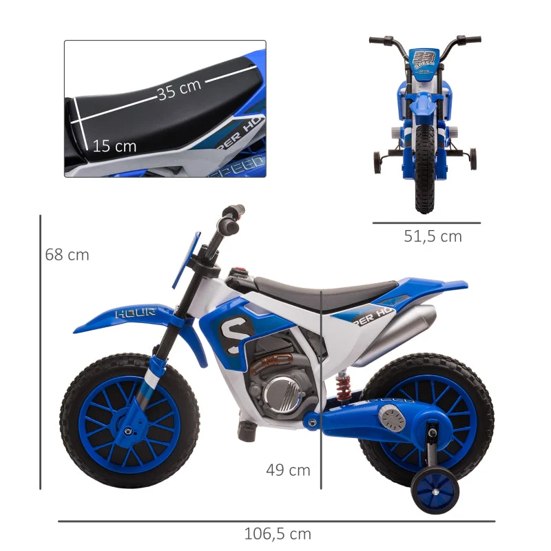 Children's Electric Motorcycle with Training Wheels and 45 Min Driving Time, Blue and White - Image 3