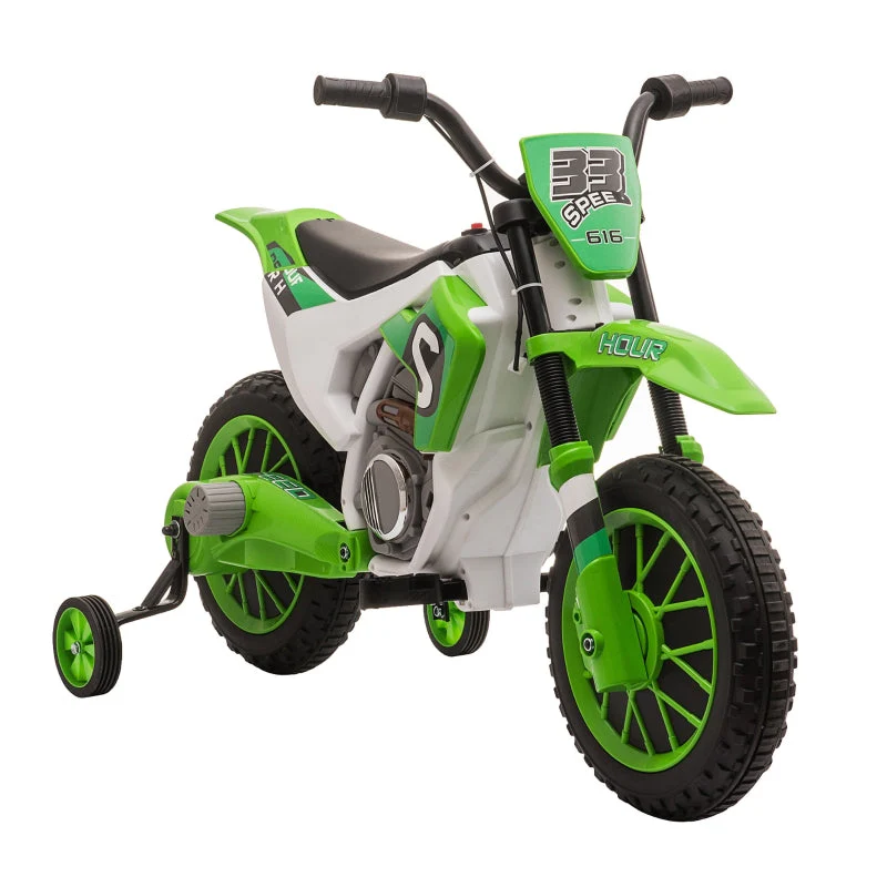 Children's Electric Motorcycle with Training Wheels and 45 Min Driving Time, Green and White - Image 2