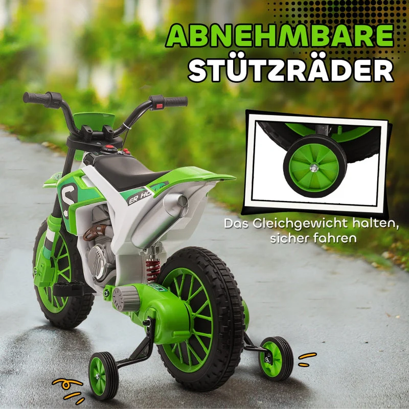Children's Electric Motorcycle with Training Wheels and 45 Min Driving Time, Green and White - Image 6