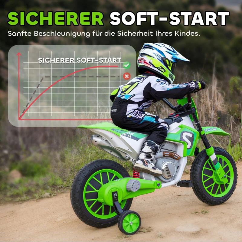 Children's Electric Motorcycle with Training Wheels and 45 Min Driving Time, Green and White - Image 7