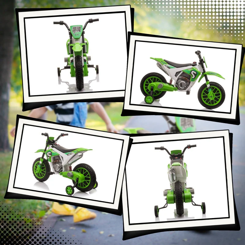 Children's Electric Motorcycle with Training Wheels and 45 Min Driving Time, Green and White - Image 8