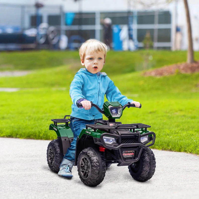 Children's Electric Quad Bike with LED Headlights and Music, Black and Green