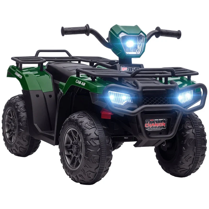 Children's Electric Quad Bike with LED Headlights and Music, Black and Green - Image 2