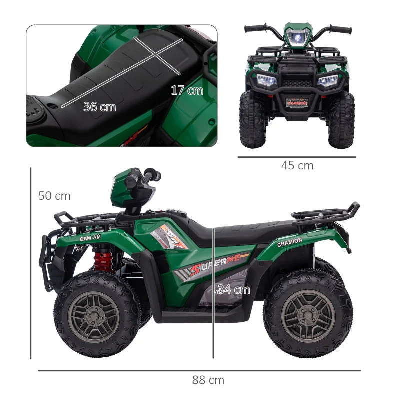 Children's Electric Quad Bike with LED Headlights and Music, Black and Green - Image 3
