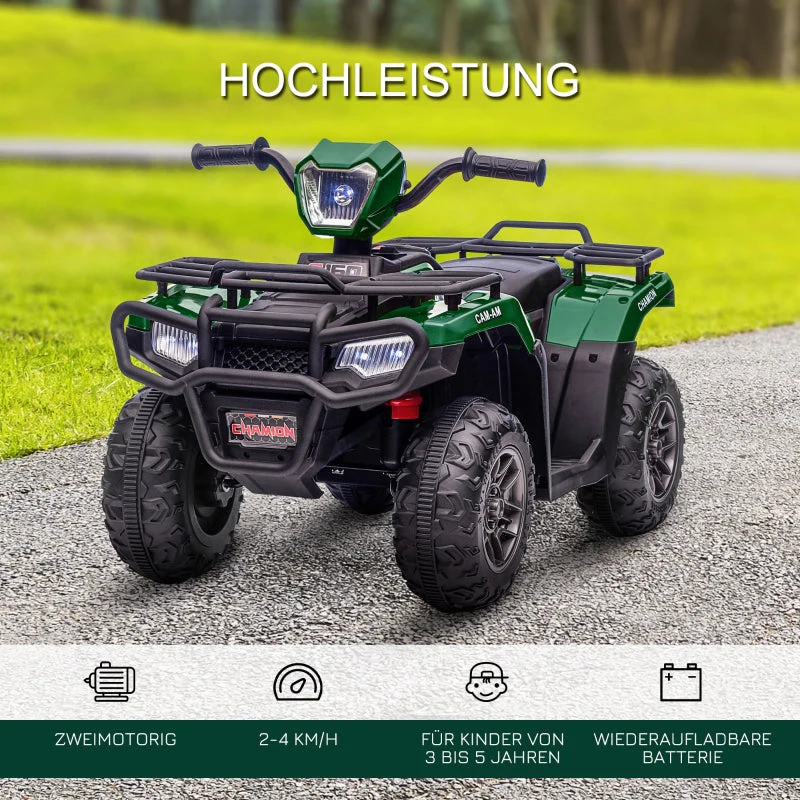 Children's Electric Quad Bike with LED Headlights and Music, Black and Green - Image 4