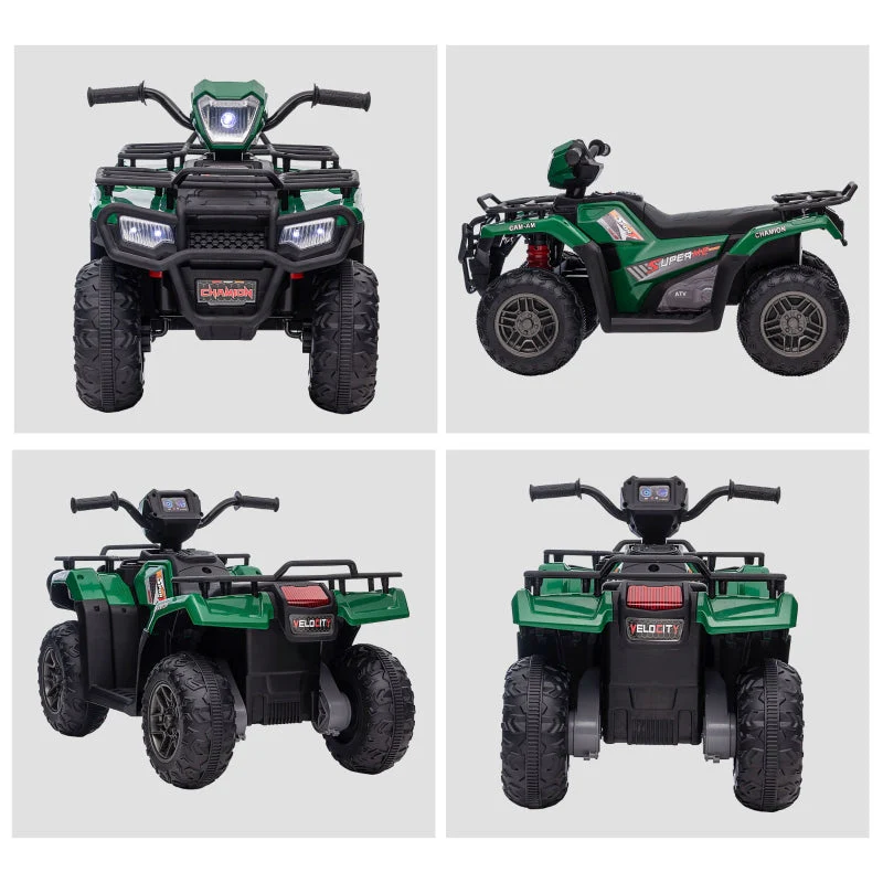 Children's Electric Quad Bike with LED Headlights and Music, Black and Green - Image 7