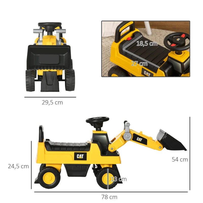 Children's excavator ride-on with operable shovel, anti-tip device, non-slip wheels, yellow and black - Image 3