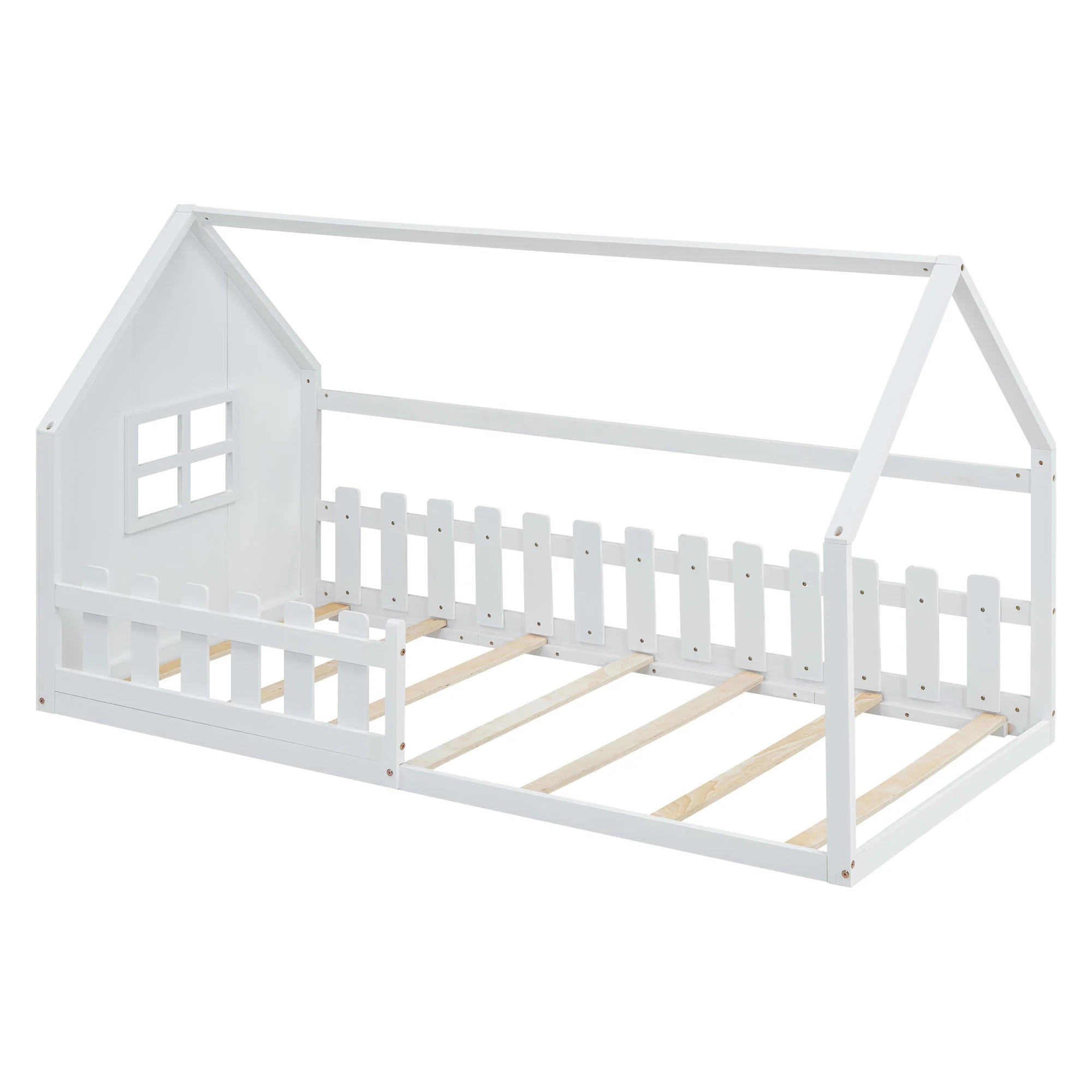 Children's Flat Bed 90x200cm House Rail - White - Image 7