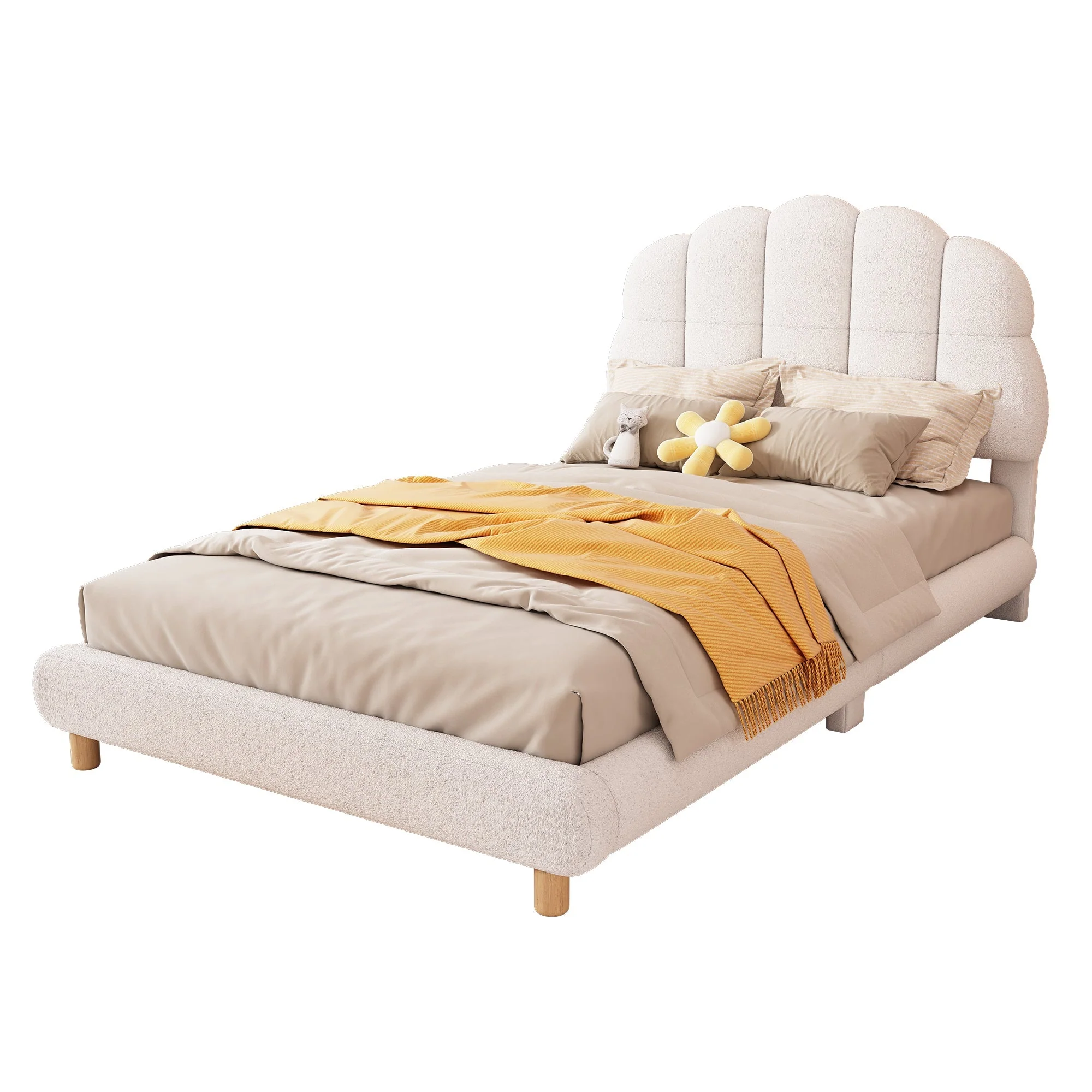 Children's Flat Bed 90x200cm Plush Cute Headboard - White - Image 5