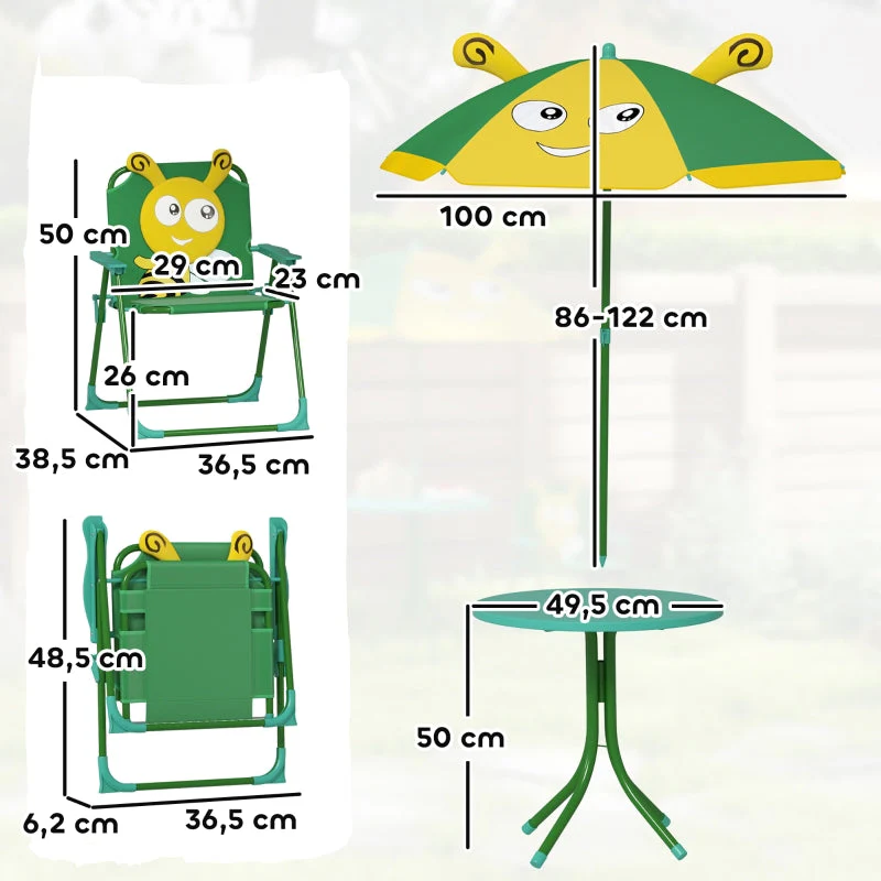 Children's Garden Furniture Set - Table, Chairs, Parasol, Bee Design - Green and Yellow - Image 3
