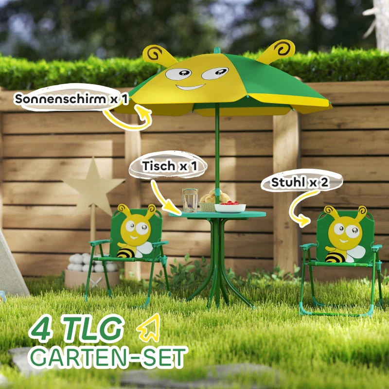 Children's Garden Furniture Set - Table, Chairs, Parasol, Bee Design - Green and Yellow - Image 4