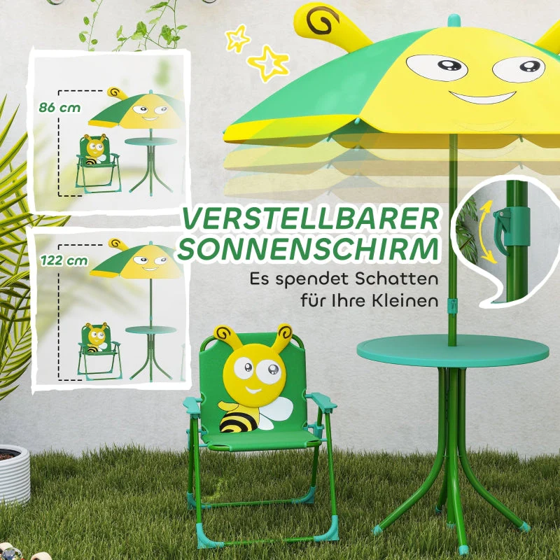 Children's Garden Furniture Set - Table, Chairs, Parasol, Bee Design - Green and Yellow - Image 5
