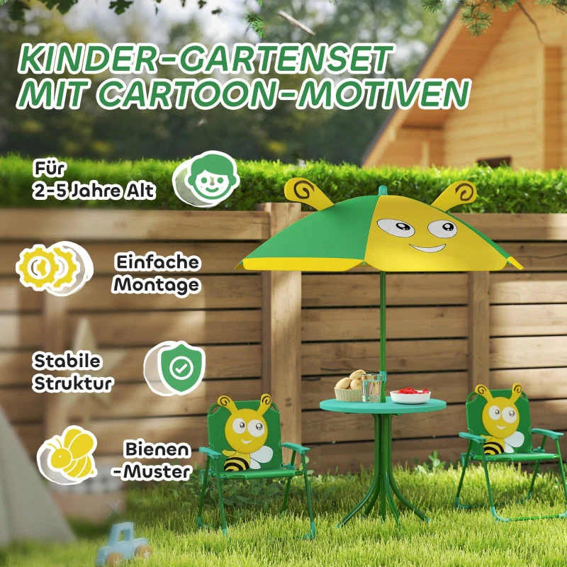 Children's Garden Furniture Set - Table, Chairs, Parasol, Bee Design - Green and Yellow - Image 7