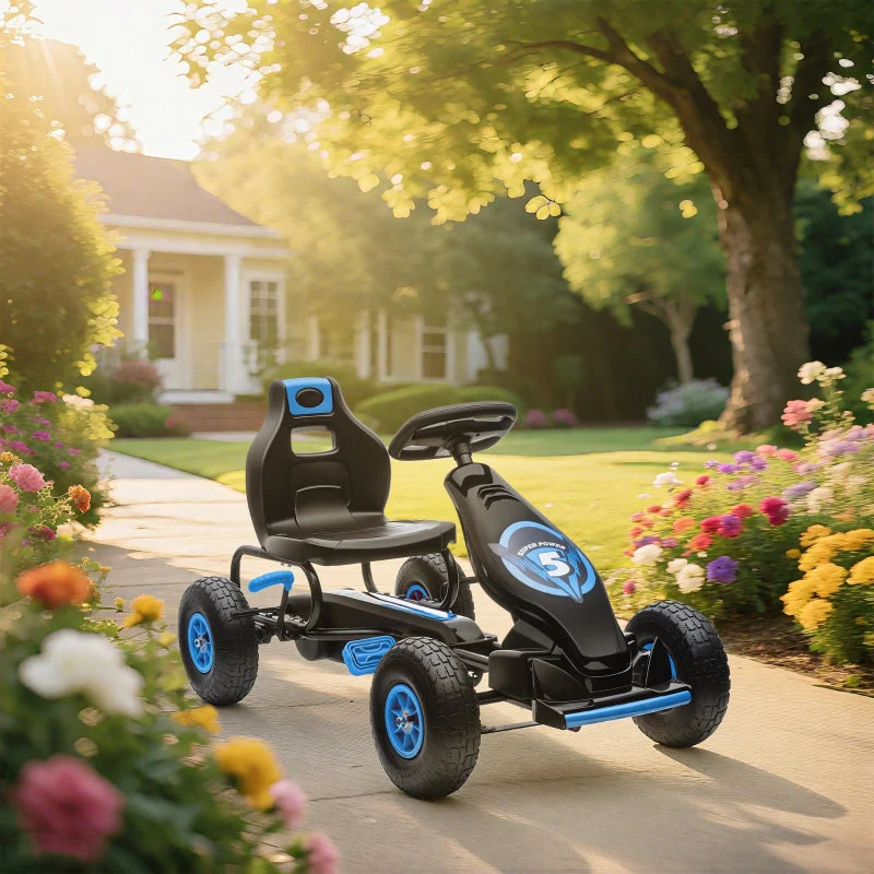 Children's Go-Kart with Pedals, Adjustable Seat, Blue and Black - Image 8