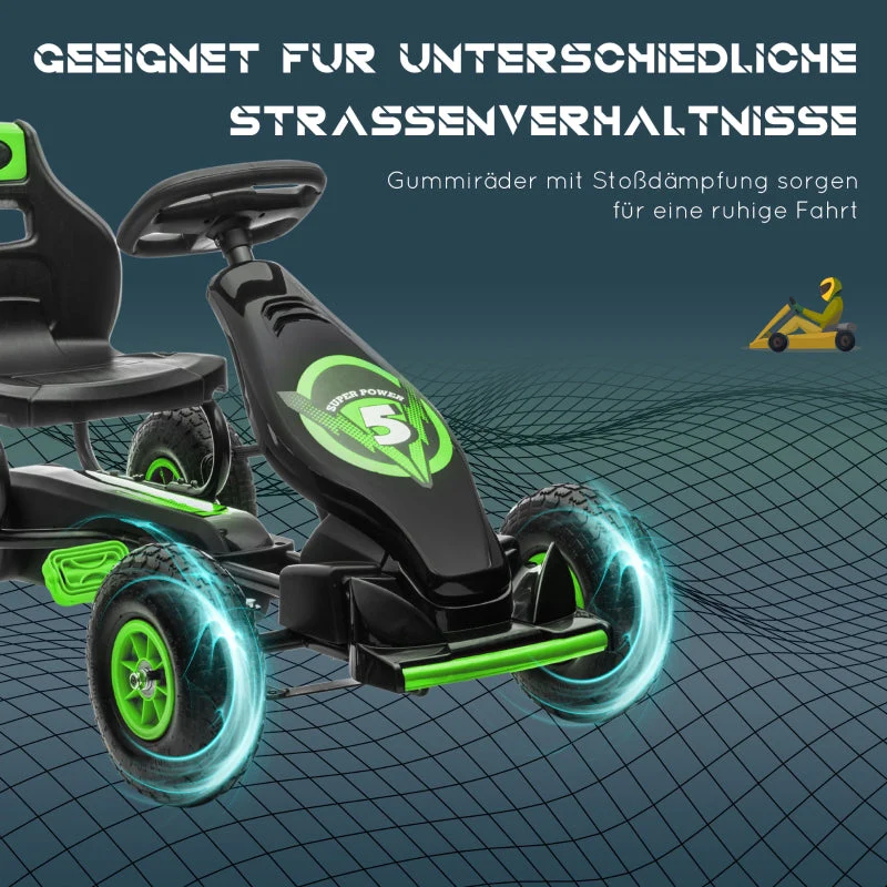 Children's Go-Kart with Pedals and Adjustable Seat, Green and Black - Image 6
