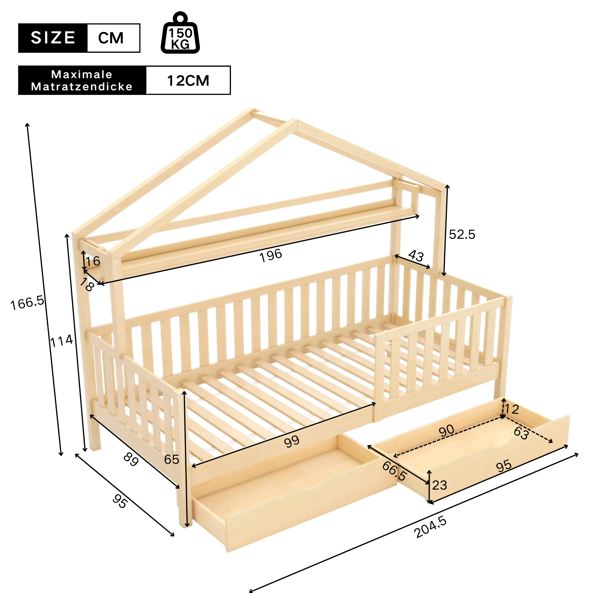 Children's House Wood Natural Bed 90x200cm - Image 5