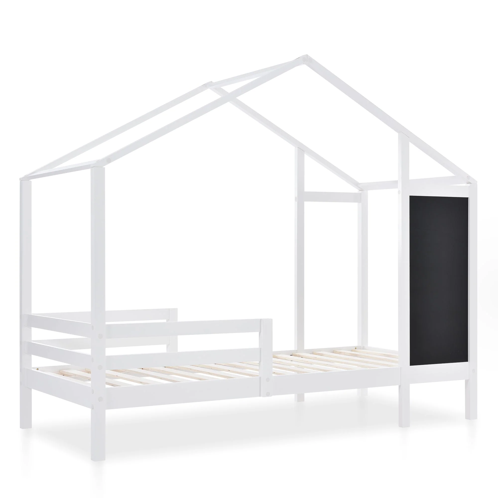 Children's House Bed 90x200cm, Wooden with Blackboard, 2 Drawers, Solid Wood White - Image 4