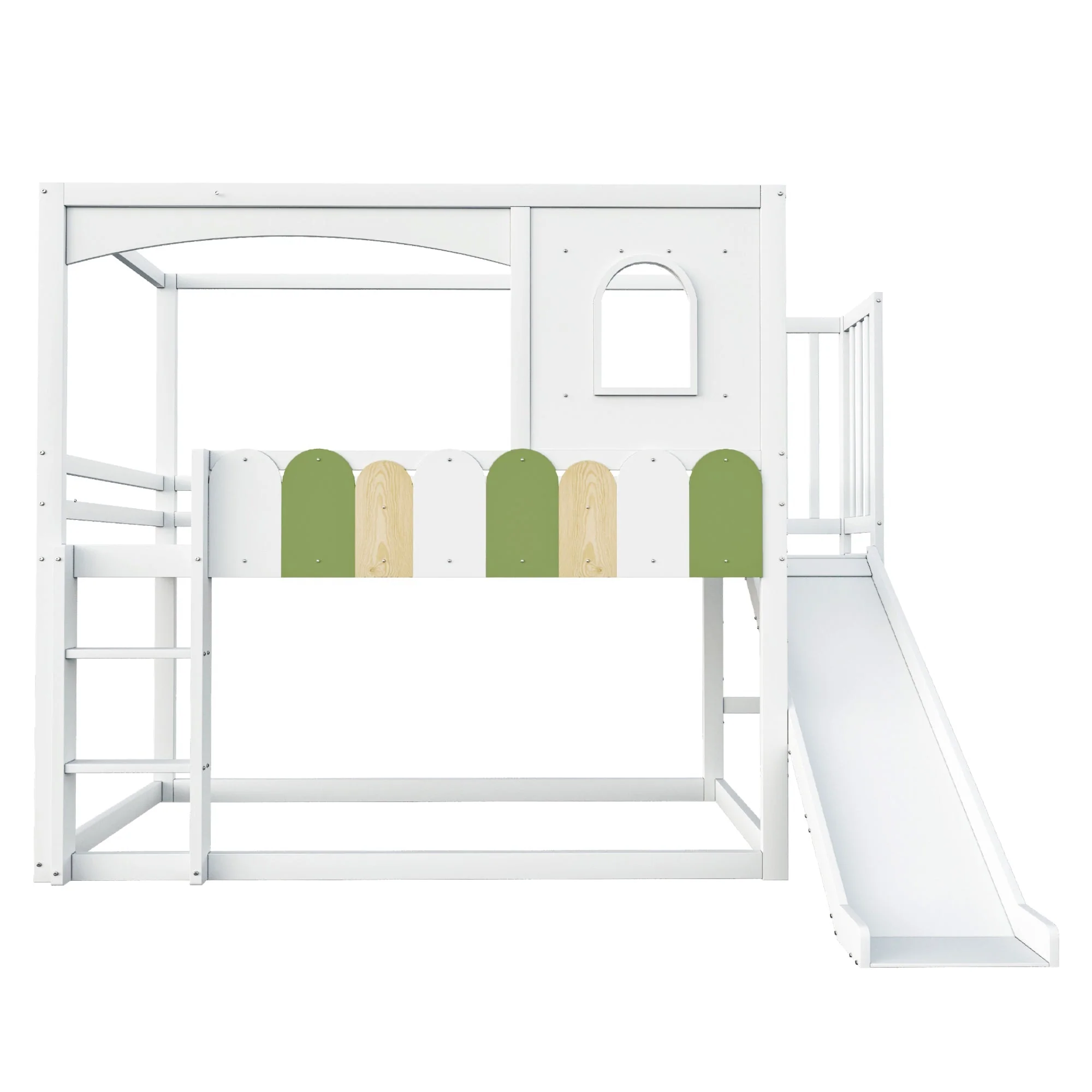 Children's House Loft Bed 90x200cm with Slide Safety Ladder White - Image 10