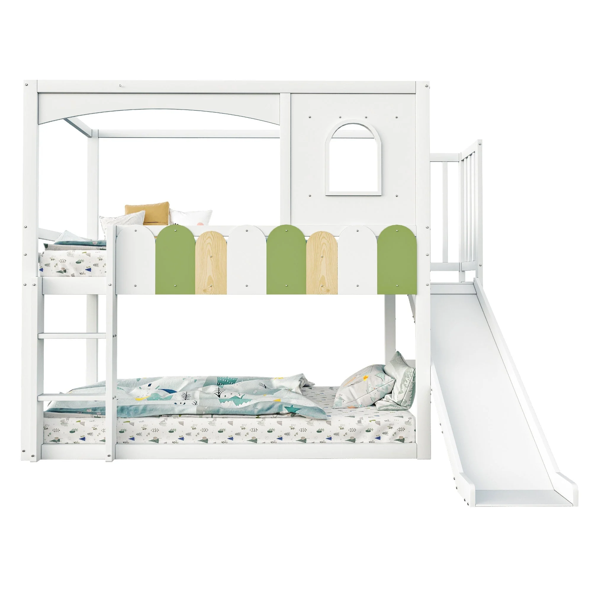 Children's House Loft Bed 90x200cm with Slide Safety Ladder White - Image 7
