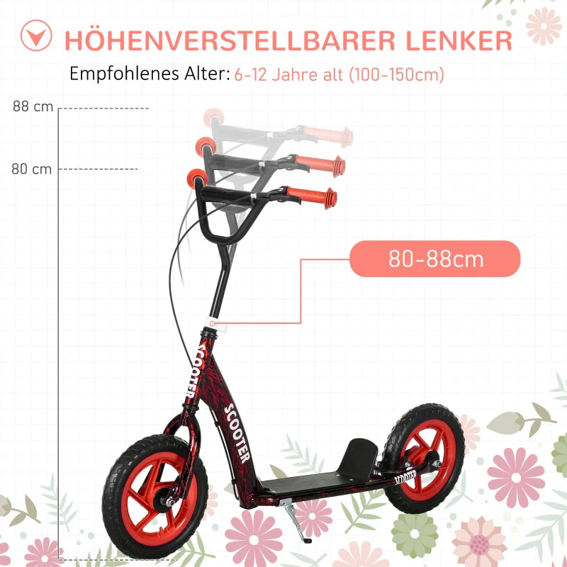 Children's Kick Scooter with Height-Adjustable Handlebar, Brake and Kickstand, Red - Image 4