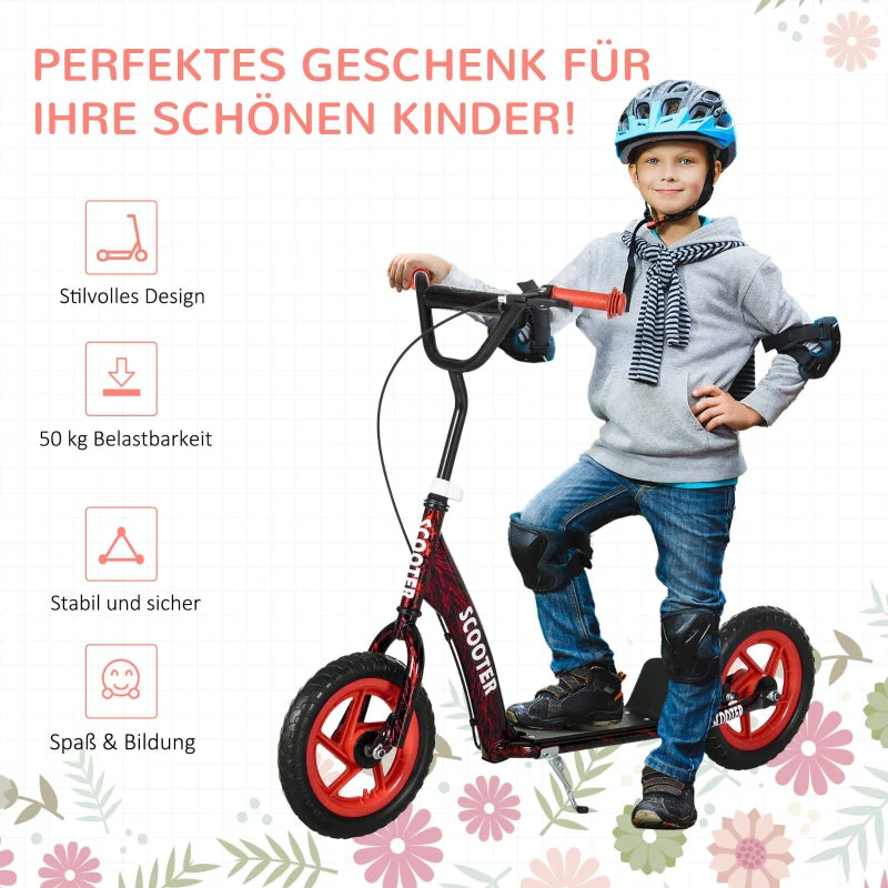 Children's Kick Scooter with Height-Adjustable Handlebar, Brake and Kickstand, Red - Image 7