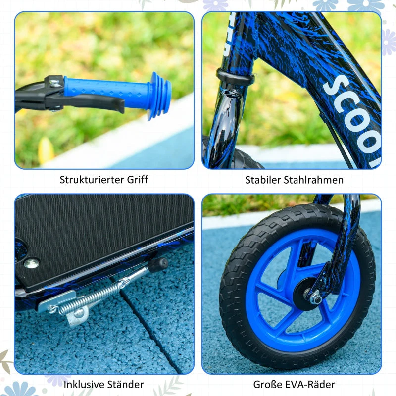 Children's Kick Scooter with Height-Adjustable Handlebar, Brake and Stand, Blue Steel - Image 6